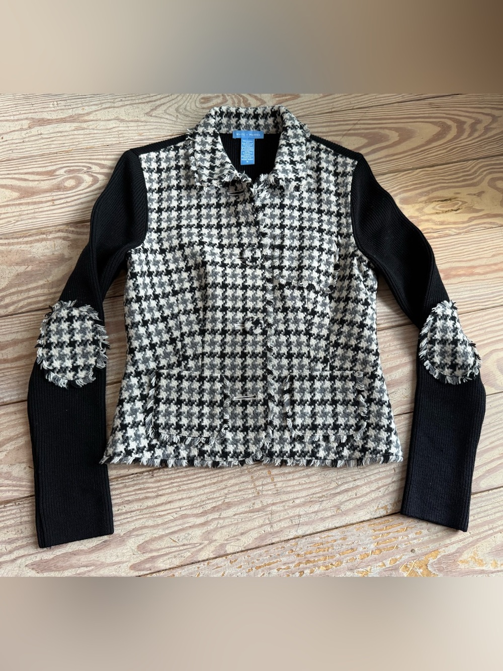 White + Warren Houndstooth Wool Jacket Size S